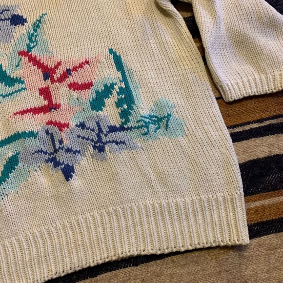 Vintage Knit Sweater Cottagecore 90s Granny Pastel Pullover Floral Small - Picture 4 of 6